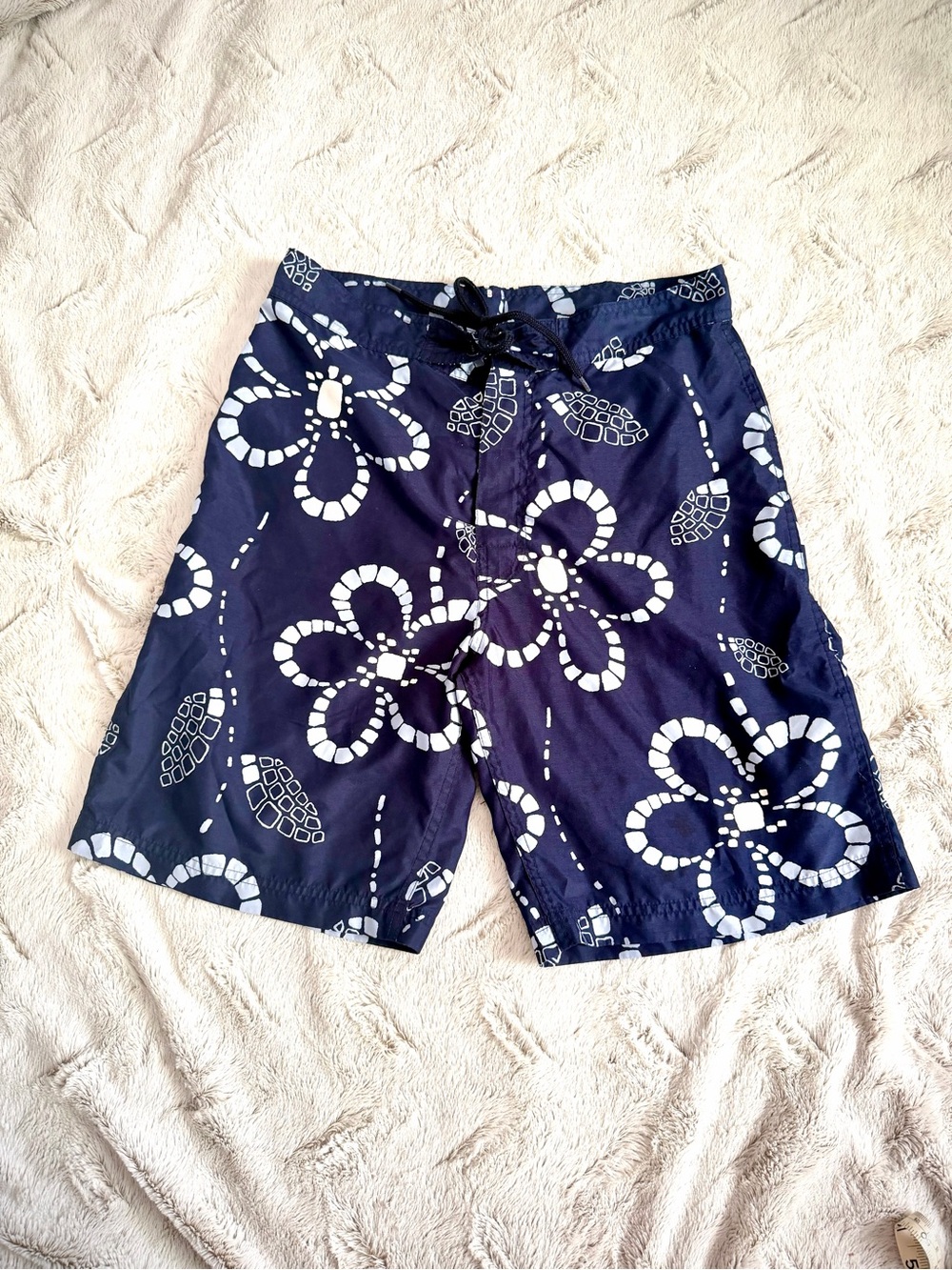 J. Crew Navy and White Floral Swim Trunks